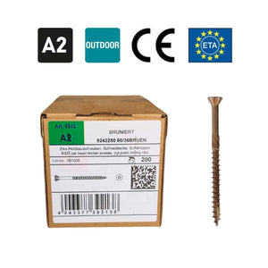 9242 - Countersunk Head Wood Screws, Brown (5.0 x 80/48 mm) (200 pcs) A2